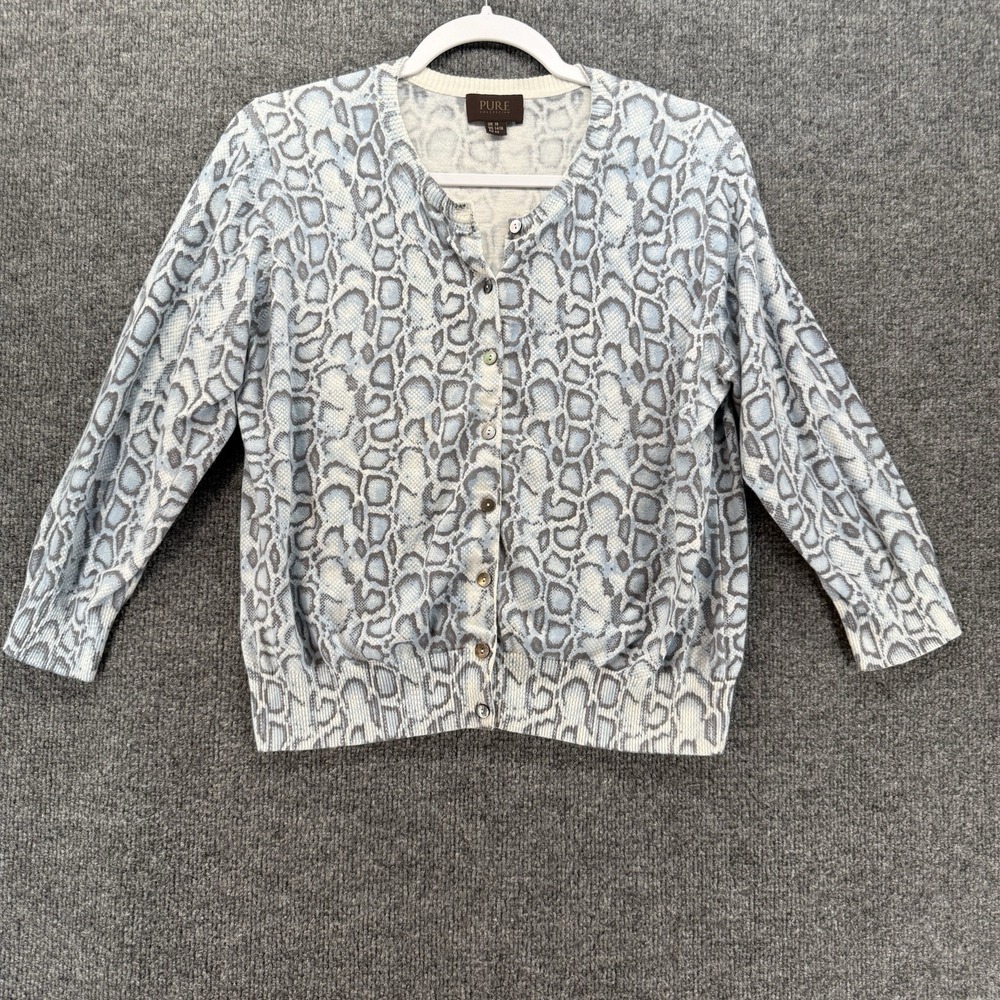 Pure Collection Cardigan Womens M Snake Print Cashmere Cotton Button Up Preppy